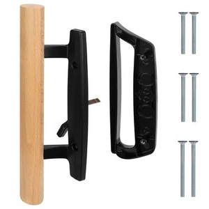 Sliding Patio Door Handle Set with Latch Lock, for Sliding Glass Door, Oak Wo... - Picture 1 of 7