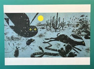 Charley Harper Book Page Art Print Owl Hare Snake Rat Cacti Moon Desert Night - Picture 1 of 2