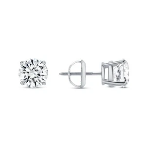 IGI G/VS 2 Ct Round Lab Created Grown Diamond Earrings Real 14K White Gold Screw - Picture 1 of 3