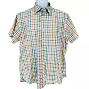 J. Crew Flex Men's SZ L Pastel Plaid Button Down Shirt Short Sleeves Multicolor - Picture 1 of 5