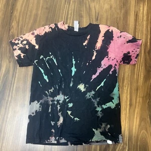 Youth Medium Kid’s Unisex Hand Dyed Black Tie Dye Shirt 100% Cotton - Picture 1 of 3