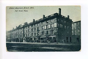 Fall River MA Mass Granite Block street view, trolley tracks, stores, people - Picture 1 of 2