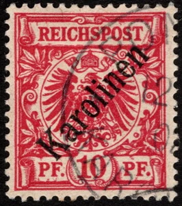 Caroline Islands - 1899 - 10pf Carmine Overprinted German Issue # 3a Town Cancel - Picture 1 of 1