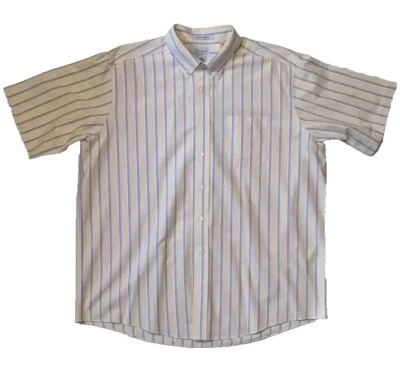LL BEAN Casco Bay Striped Button Front Shirt Cotton S/S Men's Size 17.5 Reg  - Image 1 of 4