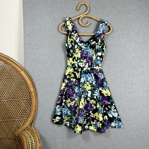 Review Dress Size 6 XS Floral Flower Print Fit & Flare Purple Green Blue - Picture 1 of 8
