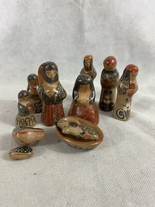 11-teiliges Set Mexikanische Tonala Keramik Volkskunst Krippe Spanische Tonkeramik - Bild 1 von 8