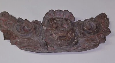 Antique Chinese Hand Carved & Painted Wood Temple Lion Statue Dragon DOG 1800's - Image 1 of 4