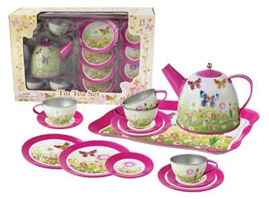 PINK BUTTERFLY TIN TEA SET 15PCS 15PCS Kaper Kidz - Picture 1 of 6