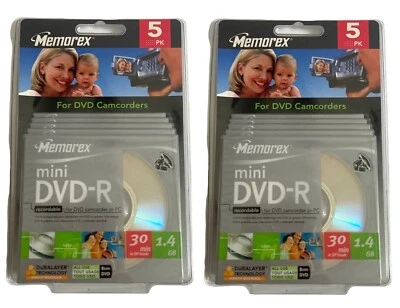 10 x MEMOREX - MINI DVD-R RECORDABLE 30Min 1.4GB 8cm DVD for DVD CAMCORDER or PC - Image 1 of 4