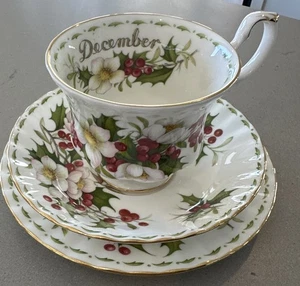 Royal Albert Flowers of Month Series Christmas Rose December Trio C1970 3 Piece - Bild 1 von 4