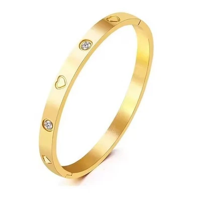 Damen Armband Gold 750 vergoldet 18k Armreif Edelstahl Zirkonia Wasserfest B554D - Bild 1 von 4