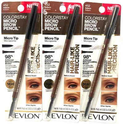 (3) Revlon Colorstay Micro Brow Pencil 0.003 oz Each Sealed 452 - Auburn - Image 1 of 3