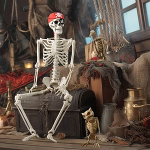 5.4 Ft Life Size Pirate Skeleton Vulture & Owl Skeleton Halloween Party - Picture 1 of 9