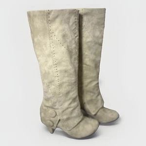 Not Rated Cream Knee High Boots 8.5 Western Boho Steampunk Victorian Button 80’s - Picture 1 of 11