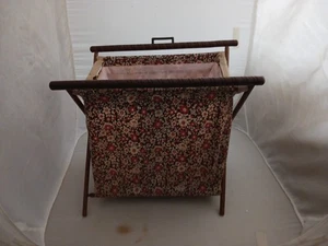 1970s Vintge Sewing Caddy Basket With Wooden Folding Frame Autumn Floral 14x9x13 - Picture 1 of 7