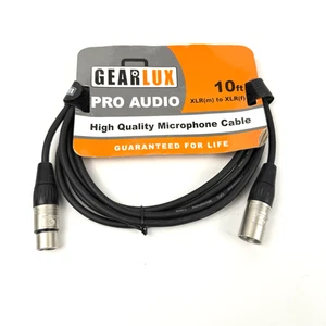 Cable de micrófono Gearlux XLR de 10 pies, totalmente equilibrado, macho a hembra, negro - Imagen 1 de 4