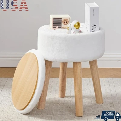 Vanity Stool W/ Storage Plush Ottoman Multi-functional Chair Bedroom Living Room - Image 1 of 4
