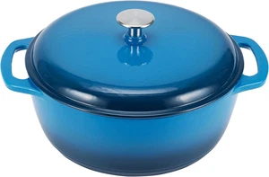Generic 6‑Qt Blue Enameled Cast Iron Dutch Oven – Round, Dual Handles, Oven Safe - Picture 1 of 7