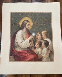 Antique 1920’s Religious Picture Catholic First Communion Jesus w/ Children - Picture 1 of 6