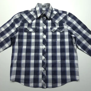 Moon Shine Spirit Mens Shirt Small Blue Plaid Brad Paisley Western Snap Sawtooth - Picture 1 of 16