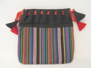 VINTAGE 1950s 60s EGYPTIAN HANDBAG POUCH DRAWSTRING COTTON STRIPES - Picture 1 of 7