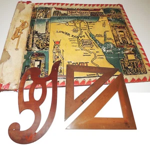 Custodia per geometra Egizia+ 3 Squadre in legno-Antique wooden set square 1940s - Bild 1 von 13
