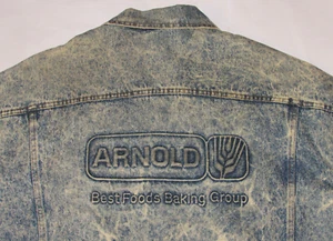 VINTAGE 1980s ARNOLD BREAD ADVERTISING DENIM TRUCKER JACKET! ACID WASH! USA! XL - Picture 1 of 17