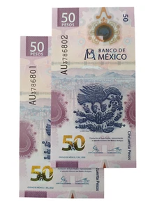 MEXICO $50 SERIES AU Date 7-Jul-22 Gerardo E. sign. AXOLOTL & EAGLE POLYMER NOTE - Picture 1 of 2