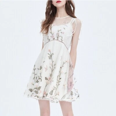 1M Embroidery Floral Lace Mesh Fabric Craft Flower Wedding Dress Cloth DIY Trims - Image 1 of 4