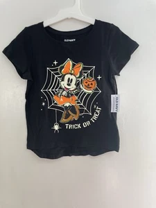 Disney Kids Girls Minnie Mouse Halloween 100% Cotton Short Sleeve Shirt Black XS - Picture 1 of 3