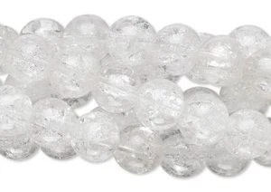 Bead, 5 Strands(280) Clear Crackle Glass 7-8mm Round Beads with 0.8-1.2mm Hole * - Picture 1 of 4