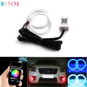 2Pcs 80mm RGB Angel Eyes Standlichtringe für Auto Scheinwerfer Nebelscheinwerfer - Afbeelding 1 van 12