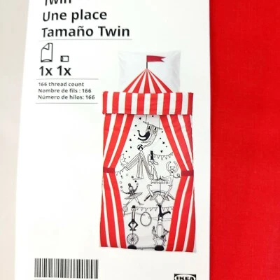 Ikea BUSENKELDuvet Cover and  Pillowcase Circus Pattern Red/White Twin New - Image 1 of 3