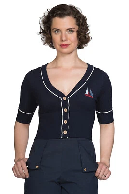Women's Navy Vintage Retro 50's Nautical Summer Sail Cardigan BANNED Apparel - Image 1 of 3