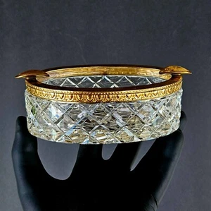 Vintage französischer Ormolu Aschenbecher Baccarat geschliffen Kristall & vergoldete Bronze - Bild 1 von 14