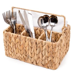Wicker Utensil Caddy Carrier, Wicker Flatware Organizer, Hand Woven Water Hya... - Picture 1 of 6