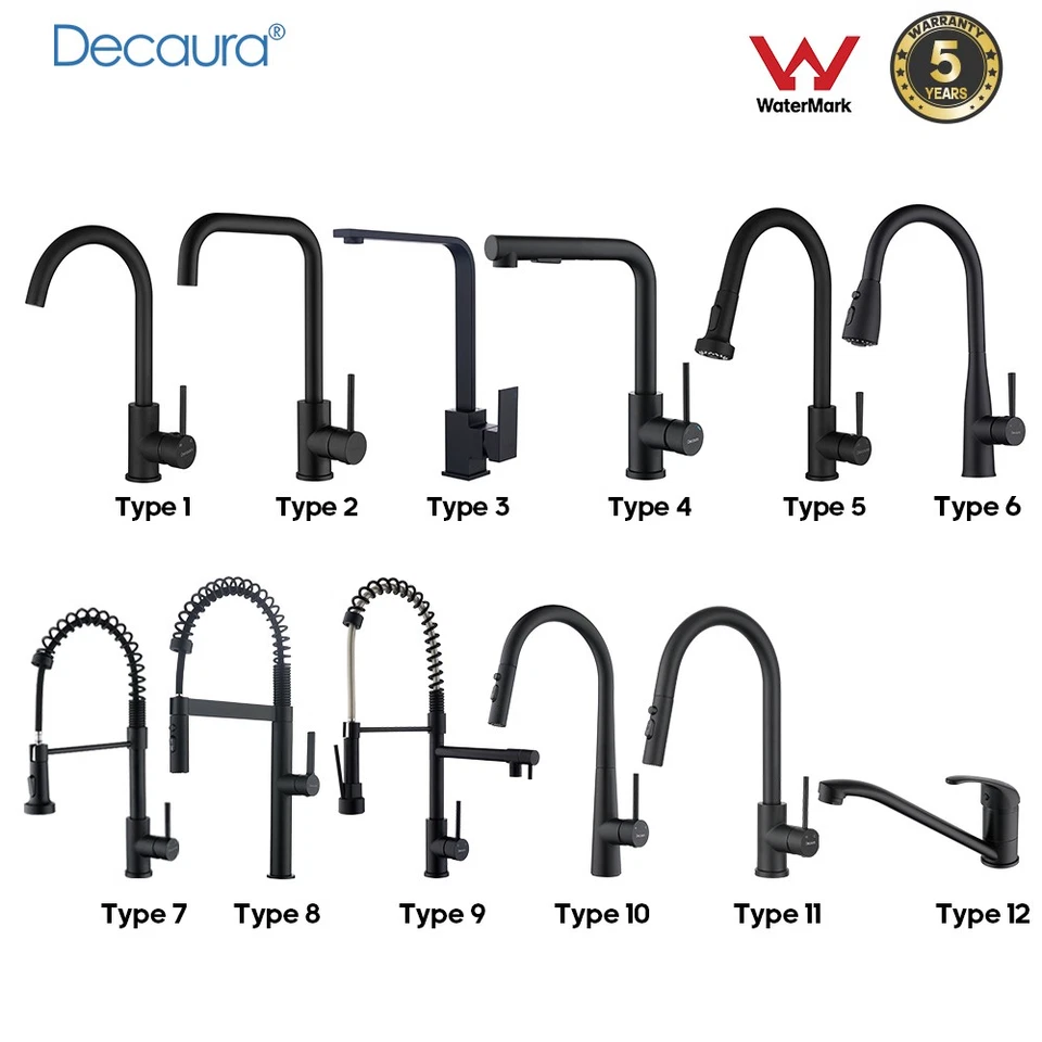 Decaura Kitchen Mixer Tap Black Sink Faucet Laundry Taps Swivel Stainless Steel - image 1 of 1