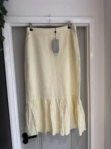 Mint Velvet Linen Maxi Skirt Size 14 Tiered Butter Yellow Holiday RRP £99 - Picture 1 of 9