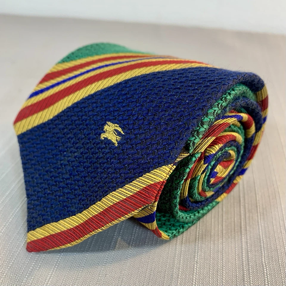 Corbata para hombre Burberrys a rayas azul verde amarillo rojo 100 % seda 60x3,5 Italia Foto 1 de 4