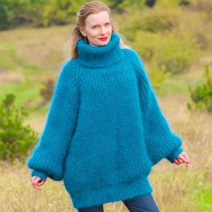 SuperTanya green mohair sweater ribbed pullover, ready to ship, size XL - Picture 1 of 7