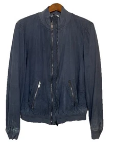 Chaqueta Bomber Yves Saint Laurent Para Hombre Grande Cuero Seda Cremallera Azul Marino YSL - Imagen 1 de 12