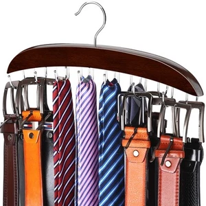 Belt Hanger, 14 Hooks Belt Holder for Closet, Wooden Tie/Belt Rack for Storag... - Picture 1 of 7
