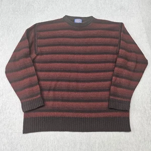 Pendleton Sweater Mens XL Red Black Striped 100% Shetland Wool Pullover Crewneck - Picture 1 of 15