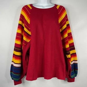 Free People We The Free Rainbow Dreams rot Ballonärmel Strick Top Pullover Gr. XS - Bild 1 von 8