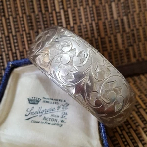 Vintage 925 Sterling Silber Armband, Vintage Retro Laub offener Armreif, 7" - Bild 1 von 8