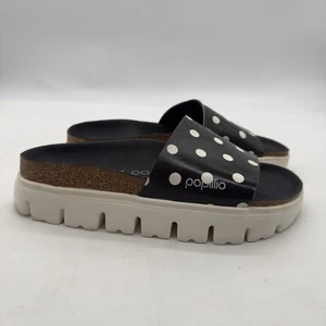Papillio Womens  Narrow Cora Chunky Black White Dots Slides - Picture 1 of 11
