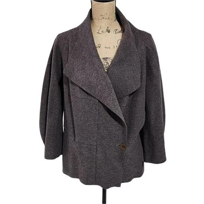 OSKA 100% Virgin Wool Charcoal Gray Shawl Collar Wrap Jacket Coat Lagenlook XL - Image 1 of 4