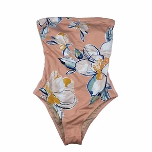 Kona Sol Floral Bandeau One Piece Swimsuit Peach Tropical Size L Medium Coverage - Imagen 1 de 6