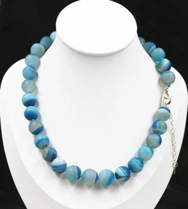 12 mm Blue Agate Round Beads Gemstones Necklace 17'' - Picture 1 of 3