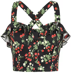 Collectif »EMILIA WILD STRAWBERRIES« CROPPED Retro FRILL TRÄGER TOP Rockabilly - Bild 1 von 6